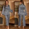 Luxury Solid Color Full-Length Pantsuit Robe Two-Piece Set - Image 2